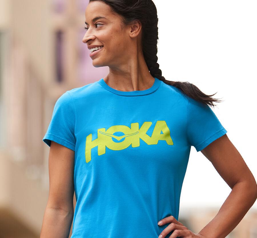 Tee Womens - Hoka One One Brand - Blue - KPBQRIS-45